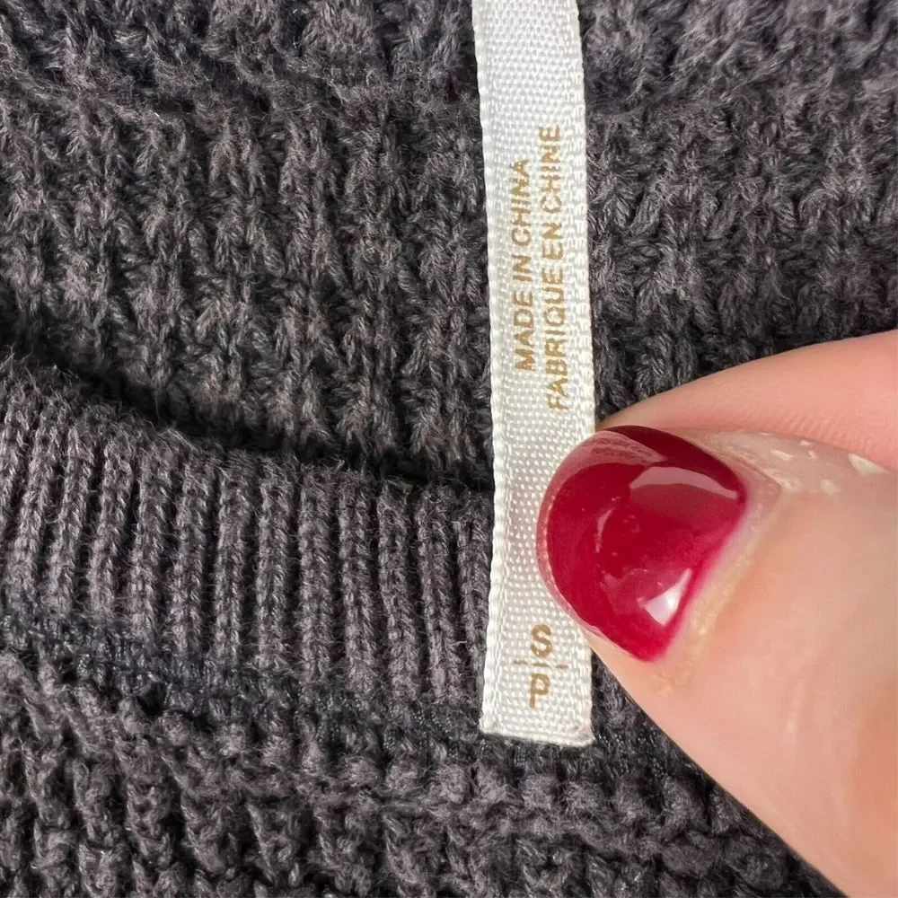 Free People Sweater Women's Small SP Cold Shoulder Frayed Hem Waffle Knit Faded‎ - Picture 7 of 12